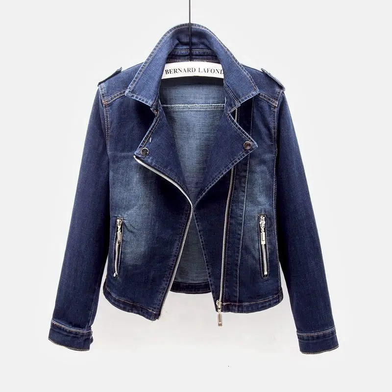 Short Zipper Stretch Denim Jacket Women Slim Vintage Spring Autumn Lady Longsleeved Motorcycle Coat Casual Female Jean Outwear 251231