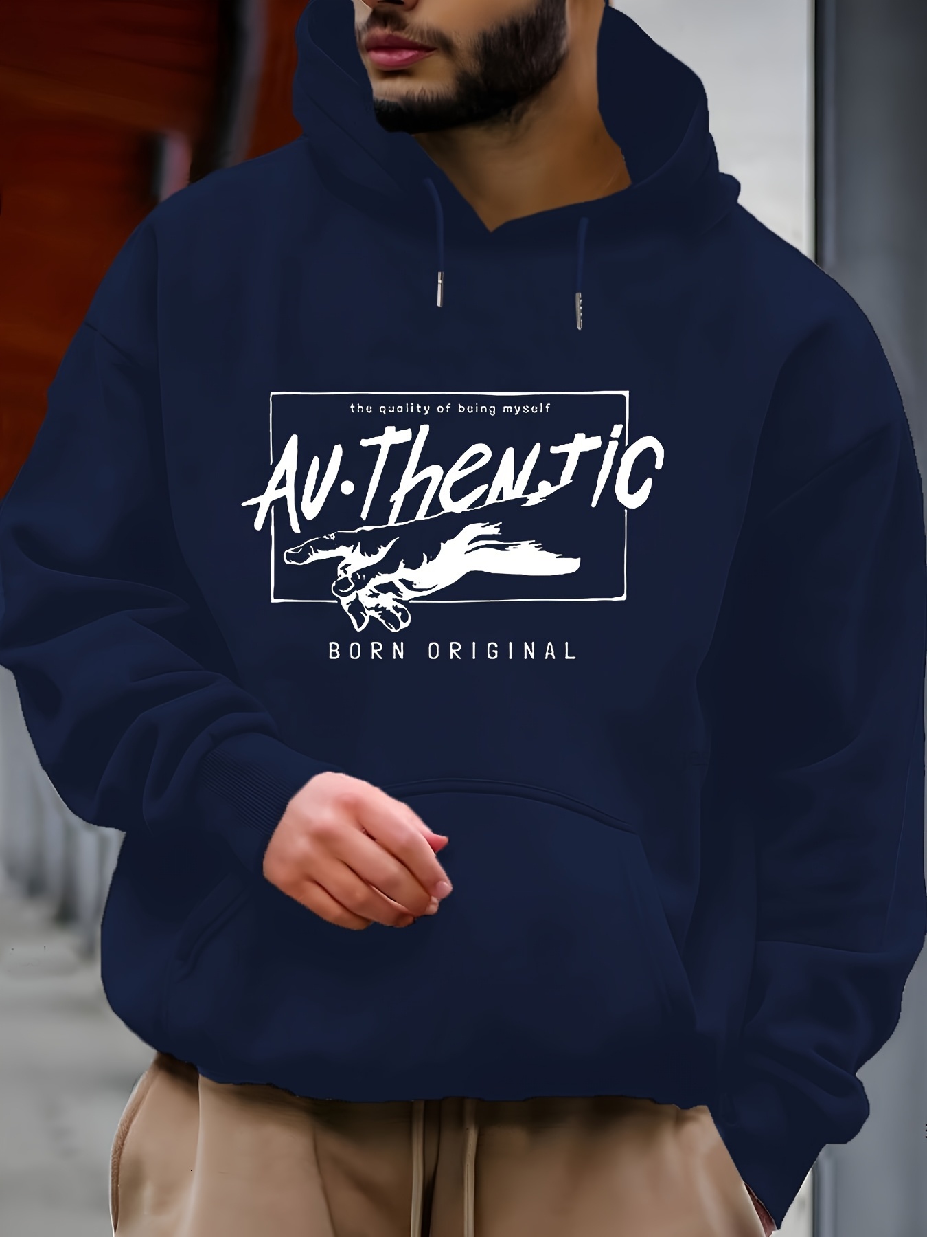 Polyester Men'S Hooded Sweatshirt, Casual Long Sleeve, Regular Length, Stretch Fabric, Print Pattern, Pullovers Placket, Pocket, Knit Fabric 220g