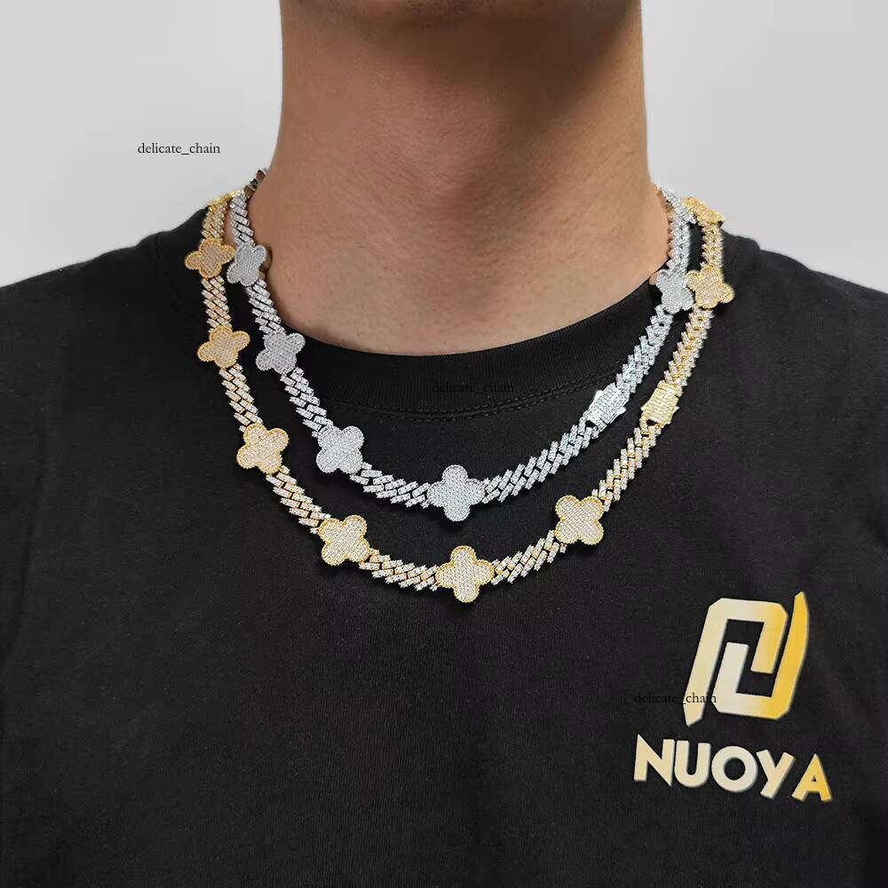 Hip Hop Clover Iced VVS Moissanite Tennis Chain Waterproof Non-Tarnish Men's Fashion Jewelry Necklace Wholesale 2025