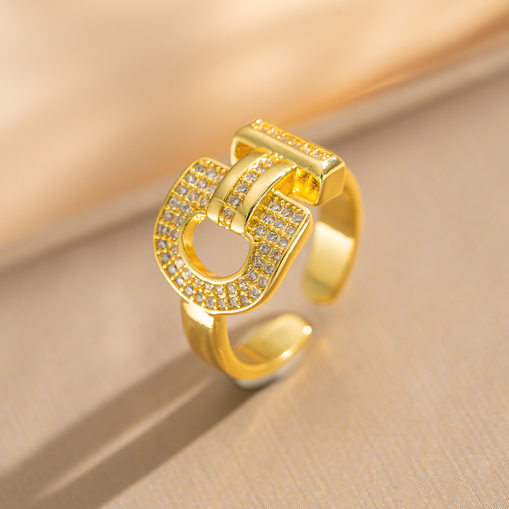 Luxury Brand Designer Jewelry European And American Horseshoe Buckle Ring With Diamond Inlay Hollow Design 2025 New Fashionable Versatile Open Ring Fo