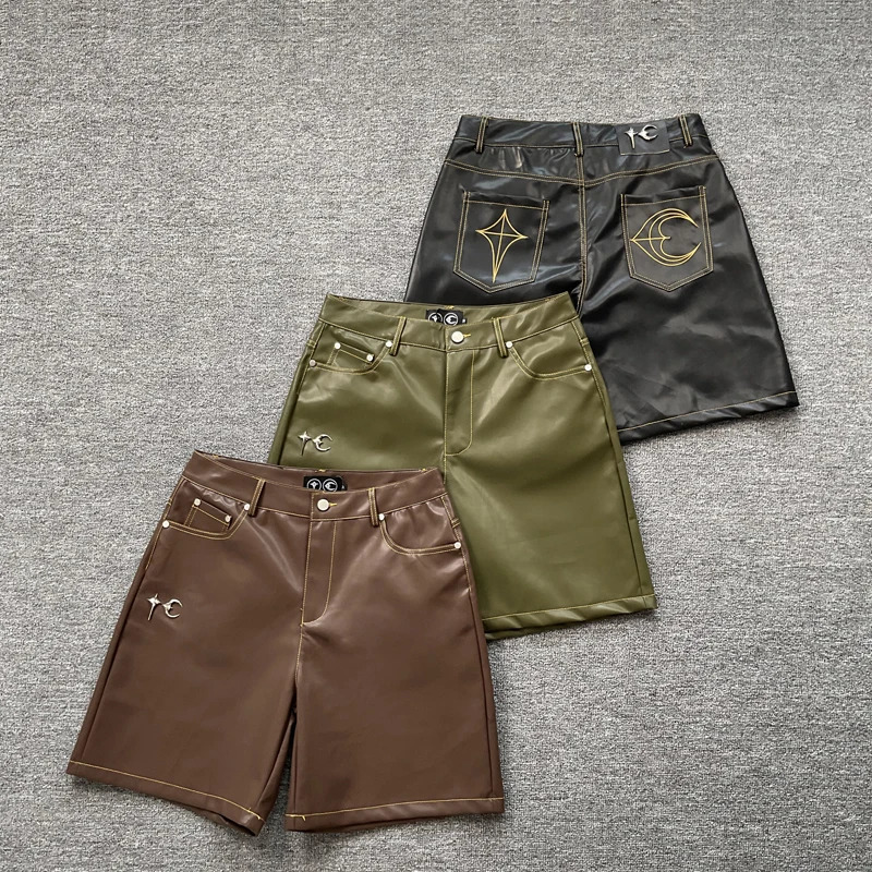 Thug Club Leather Shorts Mens Clothing Daily Casual American High Street Metal THUG CLUB Short Pants 251230