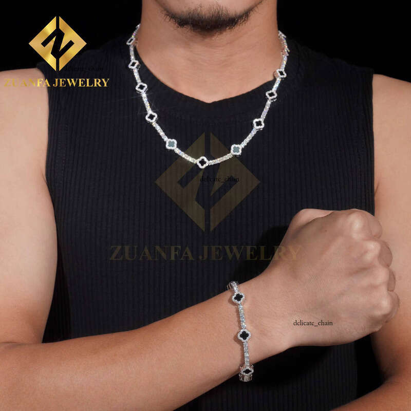 VVS Moissanite Premium Jewelry Hot Sale Agate Clover Pure Silver 925 Gold Plated Diaspore Tennis Chain Bracelet