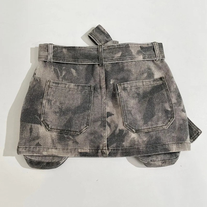 American summer camouflage multi pocket workwear pants loose spicy girl street casual low waisted short denim skirt 251231