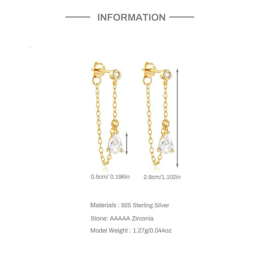 Aide 925 Sterling Silver Chain for Water-drop Zirconia Stud Dangle Earring Women Vacation Jewelry Accessories