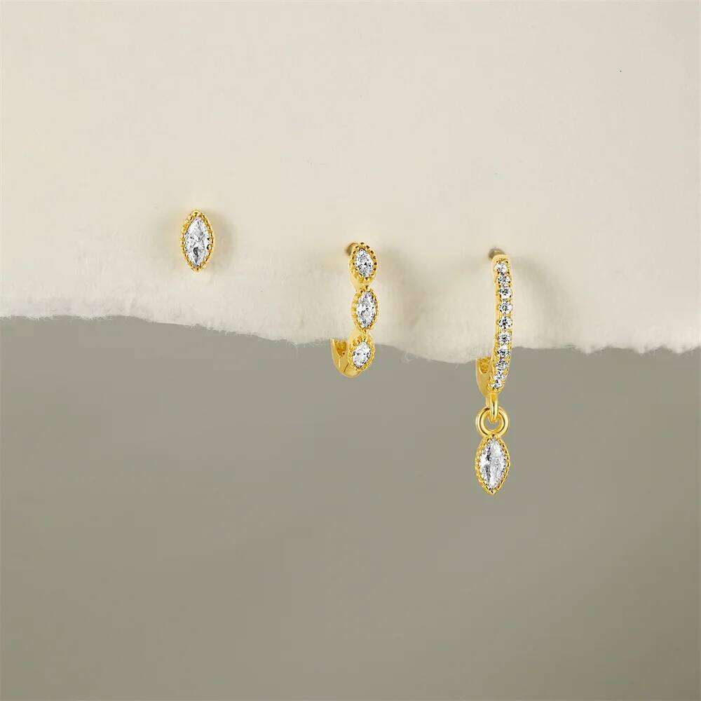 Aide 1 Set Horse Eye Crown Simple 925 Sterling Silver Stud For Women Water-Drop Shiny Zircon Earring Fine Jewelry