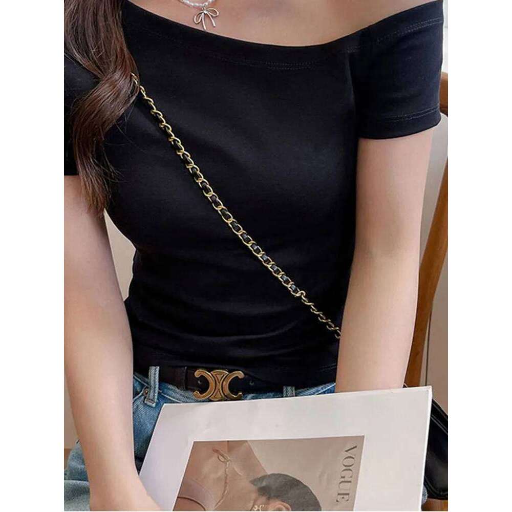 Summer women's slanted neck sexy one shoulder short sleeved T-shirt black and white basic fashion top