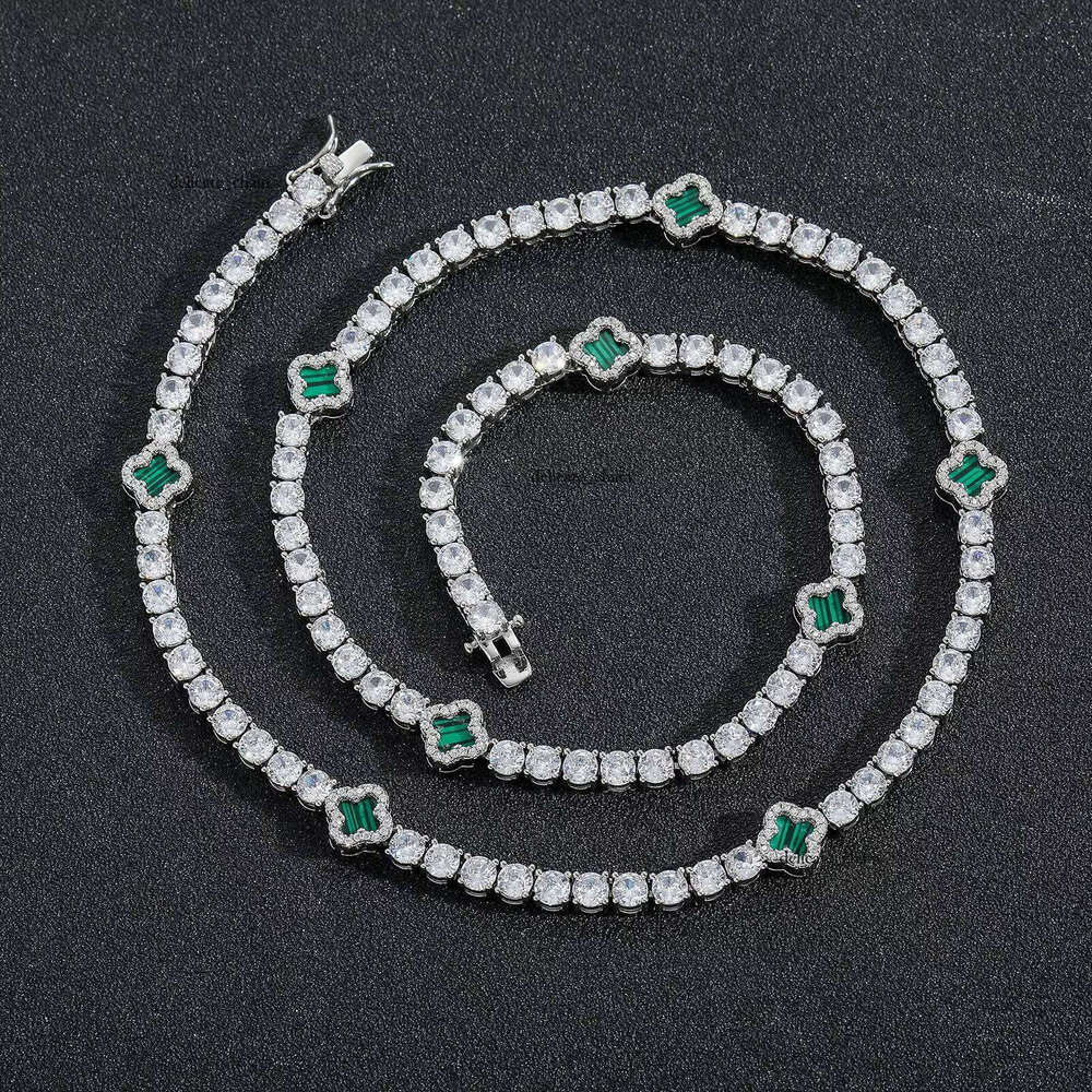 VVS Moissanite BES 4mm Chain Flower Bracelet Gold Plated Iced Straight Pull Tennis Necklace Women's Fashion Hip Hop Jewelry