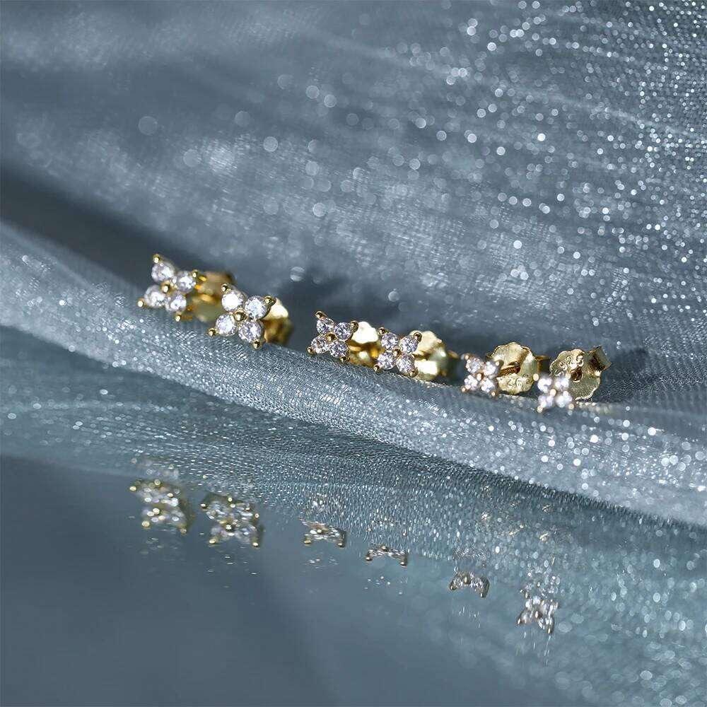 Aide 925 Sterling Silver 2.5/3/4mm Mini Sparkling CZ Zircon Earrings For Women Simple Flower Versatile Piercing Stud
