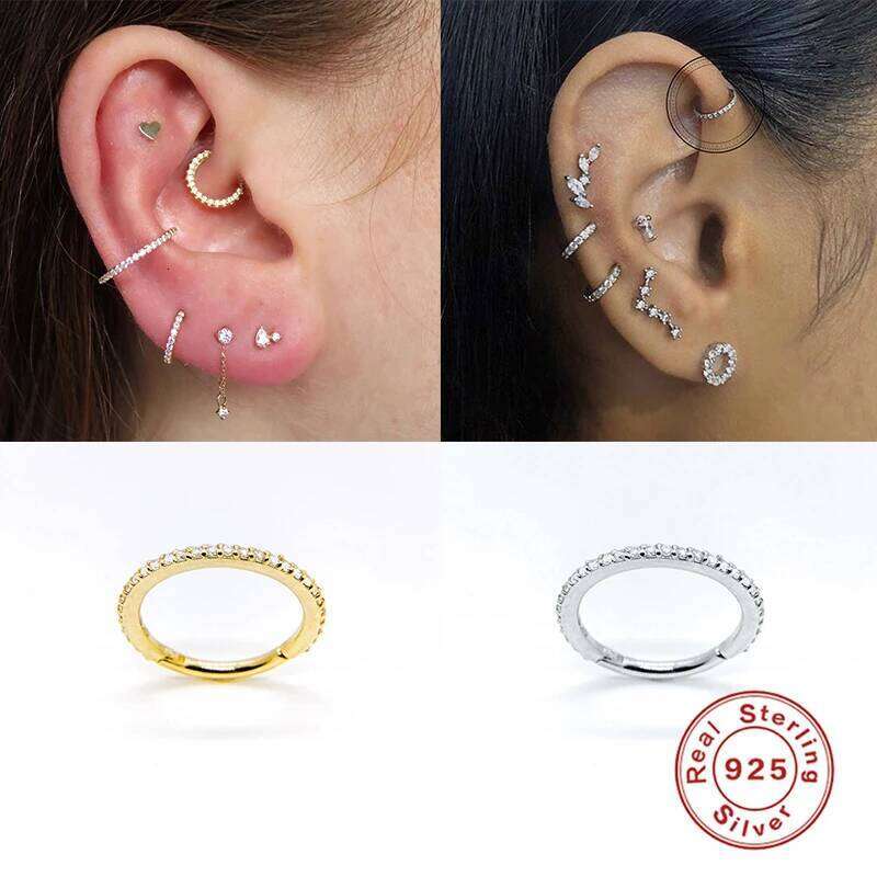 Aide 1PC Woman Earrings 925 Sterling Silver Huggies Pendientes Crystal Cartilage Hoop Earring Ear Bone Earlobe Piercing Buckle