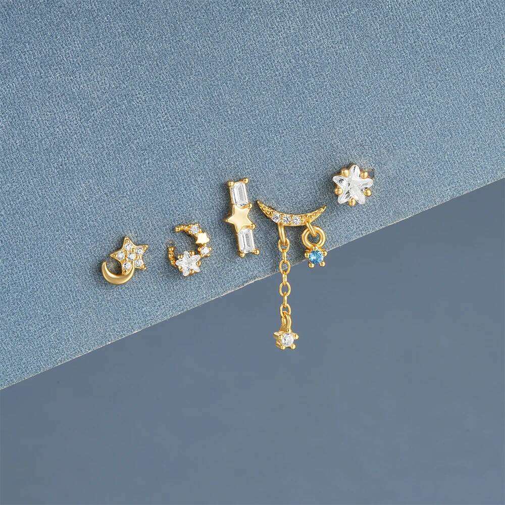 Aide 925 Sterling Silver 5pcs Earring Set Flower/Star/Moon/butterfly Zircon Stud Earrings For Women Piercing Wedding Party Jewel