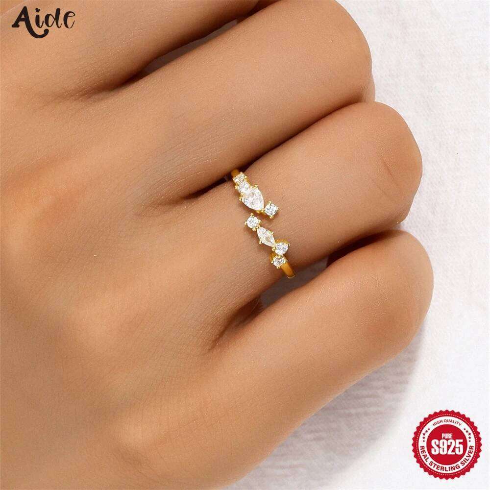 Aide 925 Sterling Silver Simple Clear Zircon Band for Women Stackable Finger Opening Rings Fine Jewelry Adjustable Pearl Ring