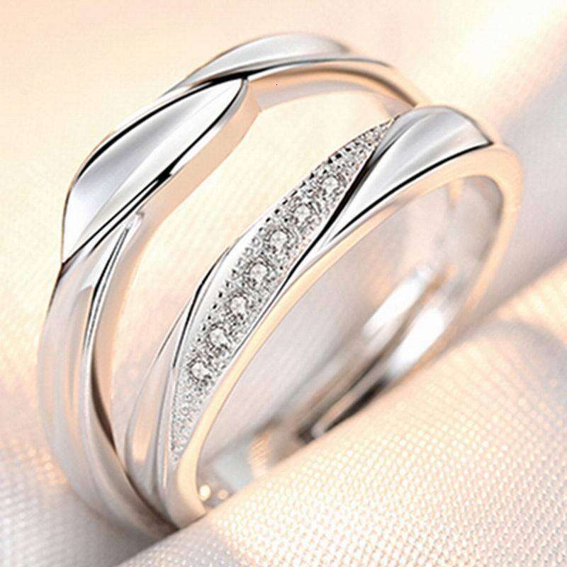 2Pcs Couple Ring Platinum Plated Adjustable Open Rings Jewelry Wedding Ring Korean Style Simple Celebrity Valentine's Day Gift