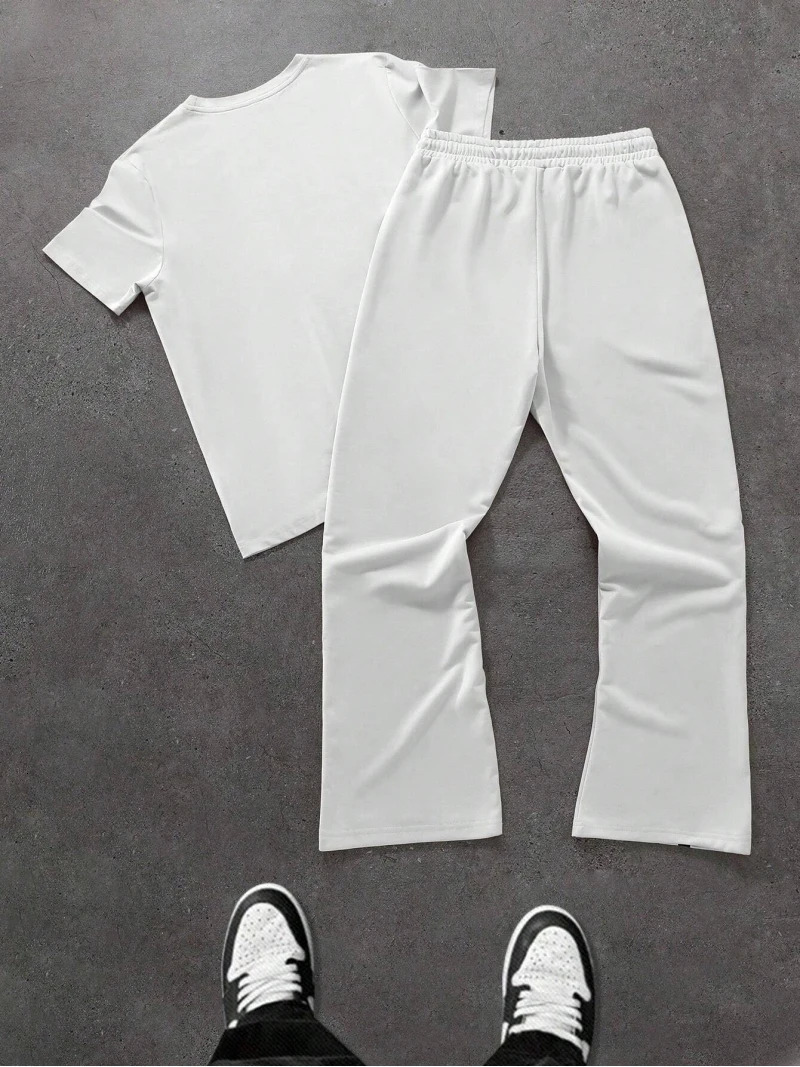 Mens Trendy Two Piece Fashion Hip Hop STRONG Letter Printed Crew Neck TShirt and Trousers Set Wear Clothing 251230