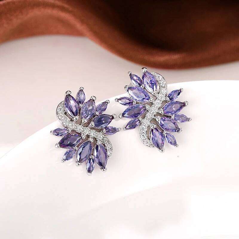Huitan Gorgeous Marquise Purple CZ Stud Bling Accessories for Women Wedding Elegant Lady Earrings Luxury Jewelry