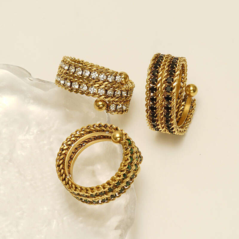 New Fashion Ring for Women Stainless Steel 18k Full Diamond Multi Layer Adjustable Open European and American Trendy Personality Ring Wholesale