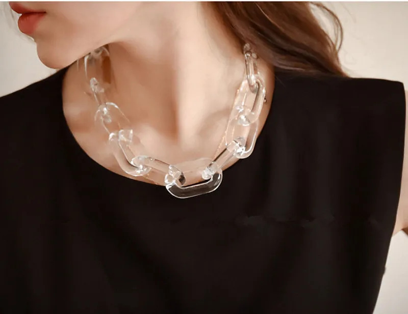 FishSheep Rock Punk Big Clear Acrylic Chain Chunky Choker Necklace Statement Resin Long Chain Pendant Necklace Women Jewelry 251230