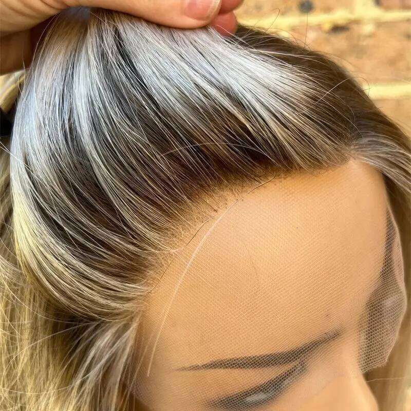 Party 13X4 Swiss Ombre Ash Blonde Synthetic HD Lace Front Heat Resistant Realistic Natural Looking Wig Straight Bob