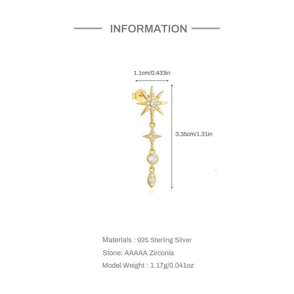 Aide Female Dangle for Women Star Starburst North-Star Real 925 Silver Charm Drop Earrings For Girl Fine Jewelry aretes