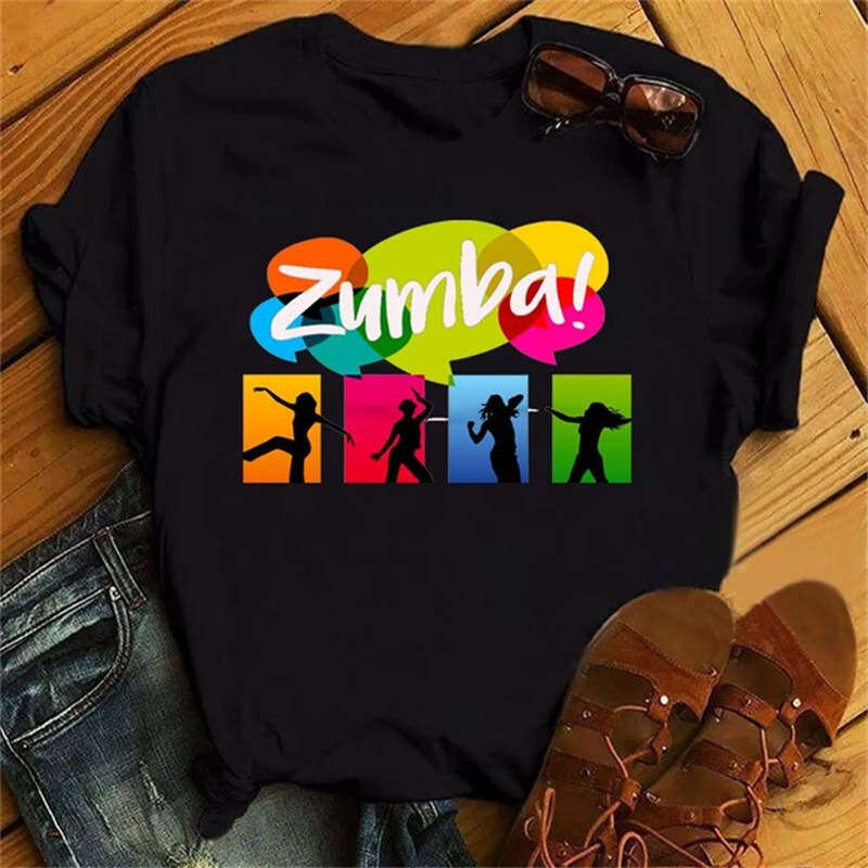Cross-Border Hot Sale ZUMBA Zumba Dancer Printed Short Sleeve T-Shirt Women's Top