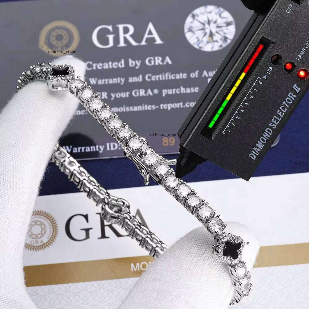 Hip Hop Boutique Jewelry 4mm Iced Out VVS Moissanite Black Four Leaf Clover Tennis Chain Men and Women Gifts