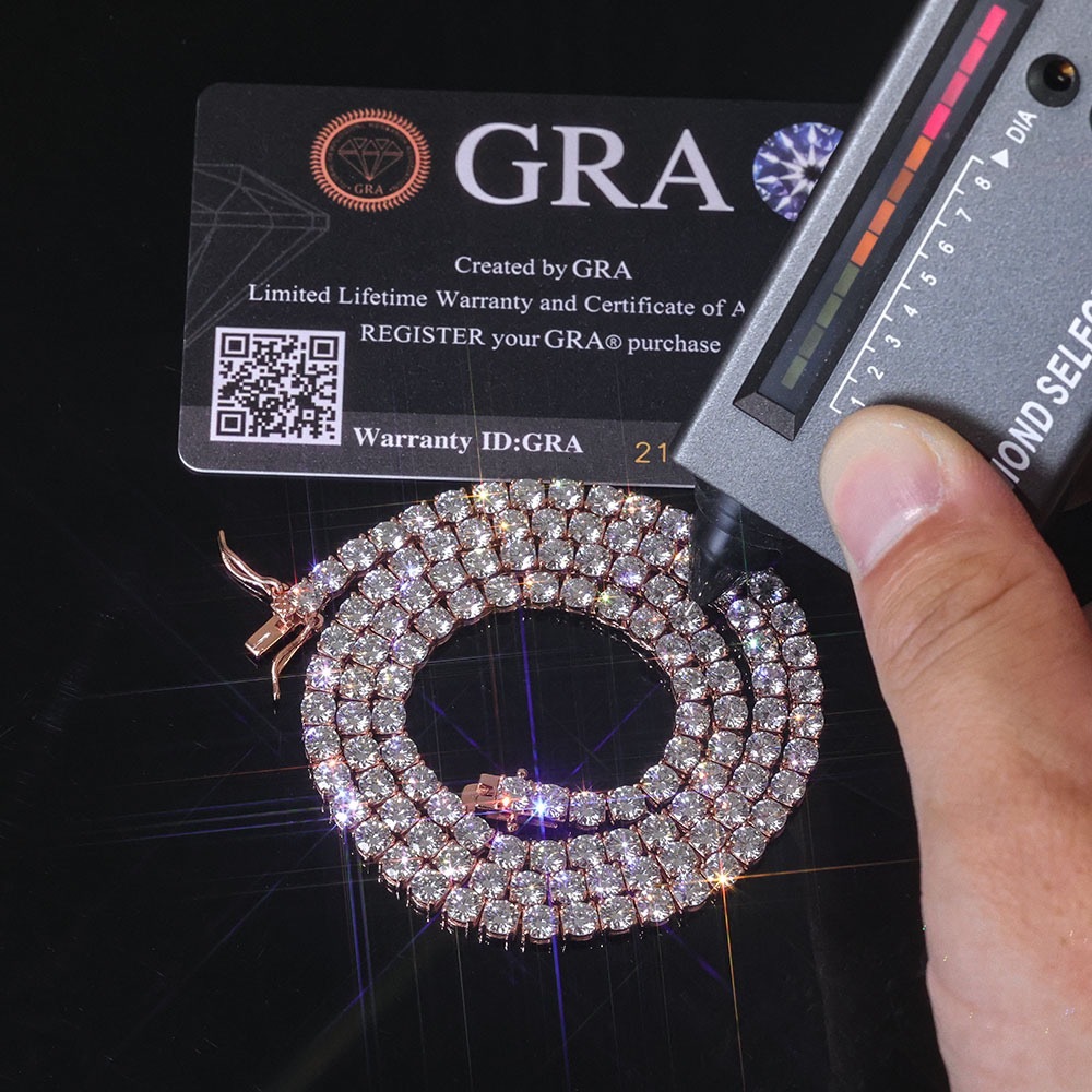 Wholesale Price Moissanite Tennis Chain Necklace Iced Out Round Brilliant Cut Gold Plated 925 Silver Fine Bracelet Jewelry