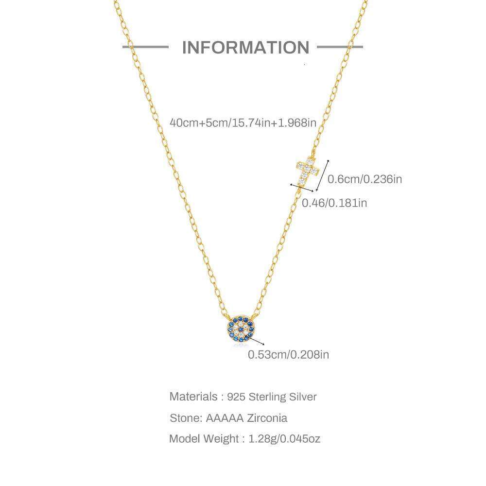 Aide Blue Crystal Eyes Pendants Classic Fashion 925 Sterling Silver Gold Color Necklace For Women Lucky Cross collars Jewelry
