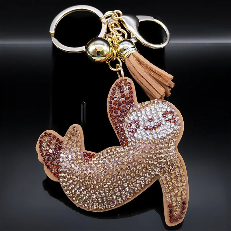 Cute Sloth Key Chain Gold Color Alloy Crystal Lazy Animal Key Rings Holder for Women Girls Keychain Decoration Jewelry K9809S01 251230