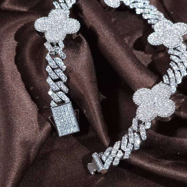 Icjewelrryed 10mm VVS Moissanite Bracelet 7inch 8inch , Gold Plated Women's Bracelet, Hip Hop