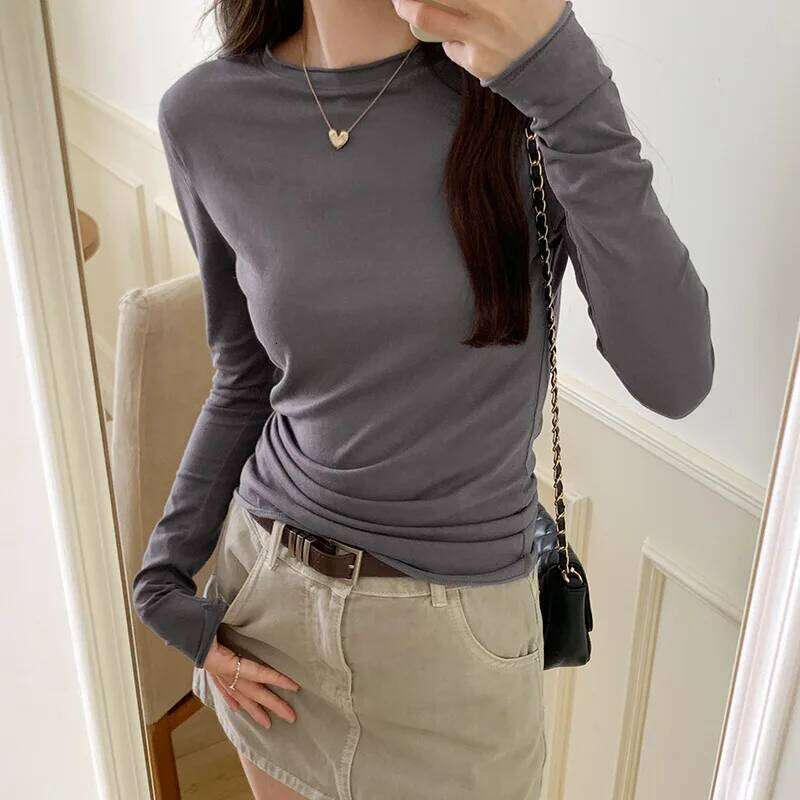 2024 Spring Autumn T shirt Women Tops Solid Slim Fit Long Sleeve O Neck Tshirts Female Casual Streetwear High Quality Base Tees