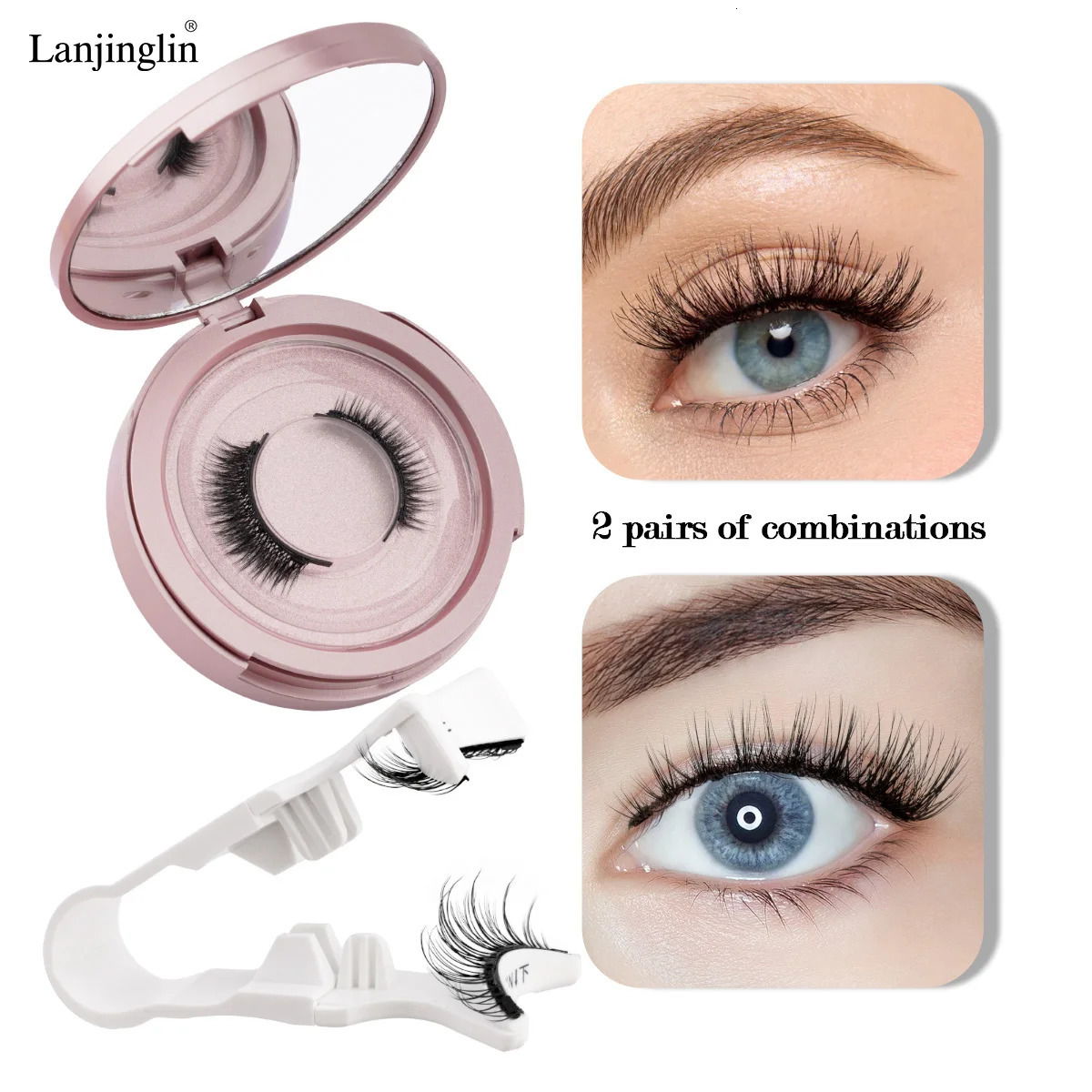 Lanjinglin 2Pairs Magnetic Lashes with Magnets Tweezer No Glue Needed Magnetic Eyelash Makeup Tool Soft Natural Long Faux Cils 251231