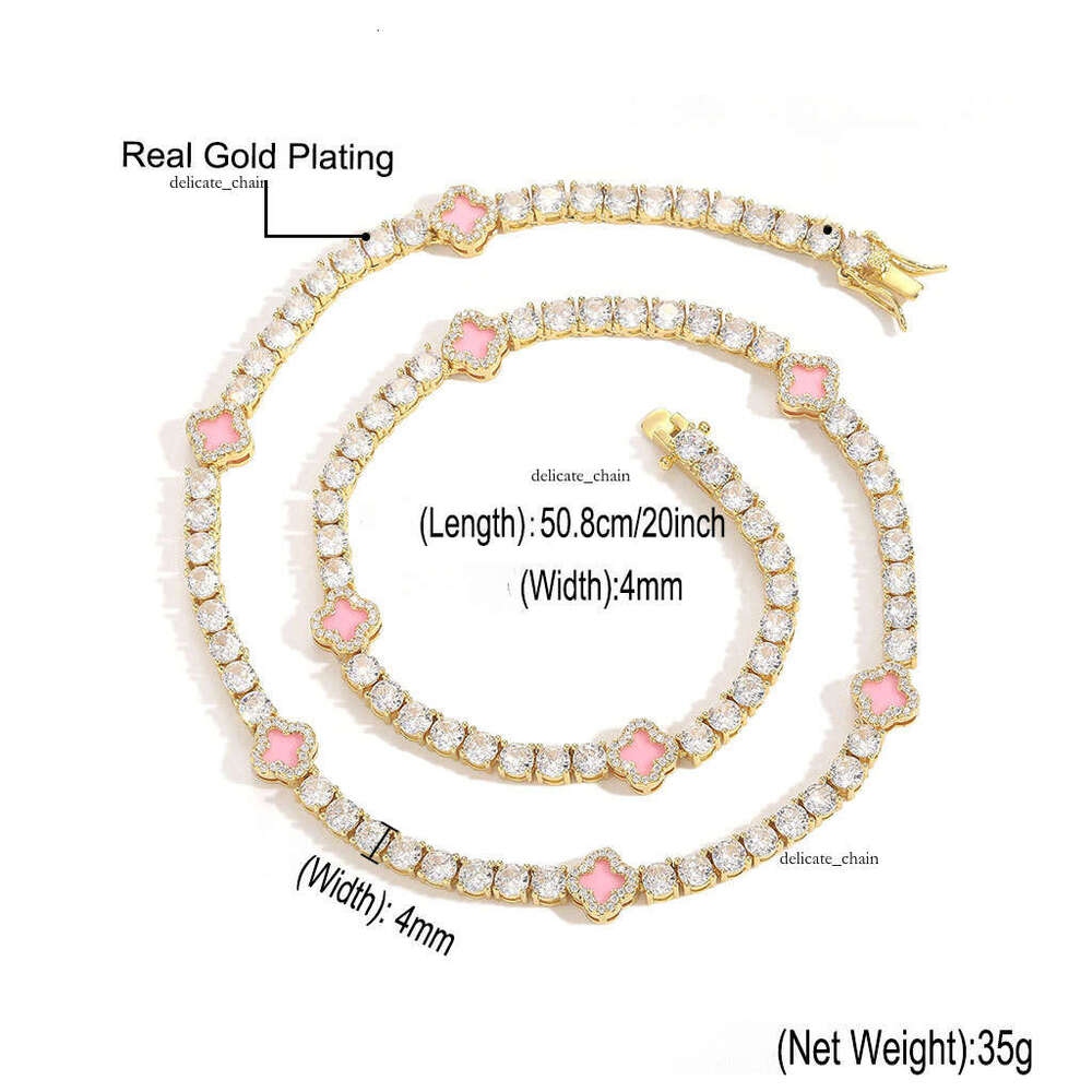 VVS Moissanite 4mm Flower Chain Bracelet Gold Plated Ice CZ Hip Hop Tennis Necklace Women's Fashion Jewelry