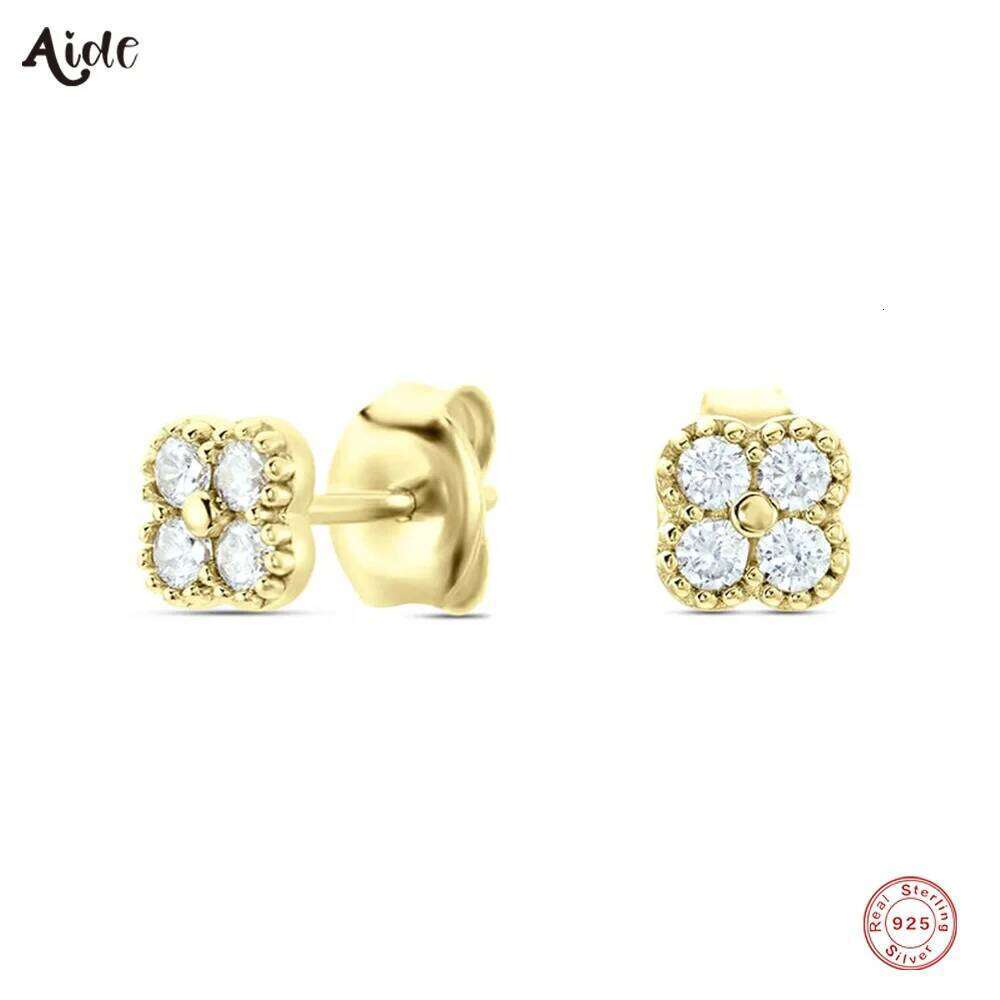 Aide 925 Sterling Silver Cute Turquoise Zircon Mini Small Four Petal Flower Stud Earrings for Fashion Women Teen Jewelry Gift