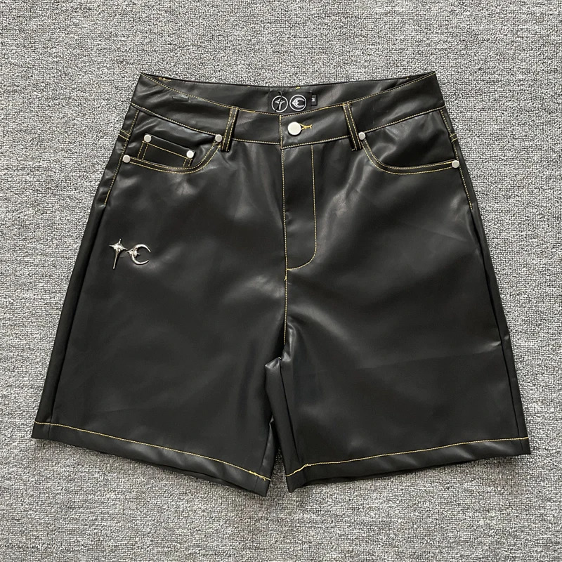 Thug Club Leather Shorts Mens Clothing Daily Casual American High Street Metal THUG CLUB Short Pants 251230