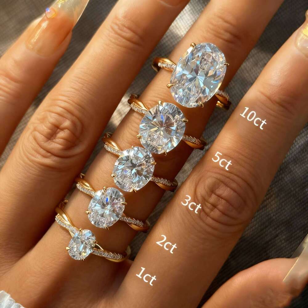 Abiding Fine Jewelry Factory Engagement Custom Real Gold Large IGI Certified Oval Cut 1ct - 10ct Lab Grown Diamond Ring