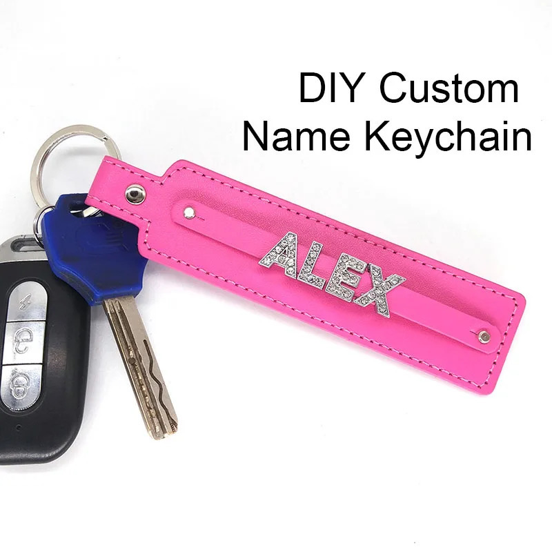 Fashion Leather Personalized Custom Rhinestone Name Letter Numbers Car Keychain Keyring Key Holder Valentine Love Gift 251230