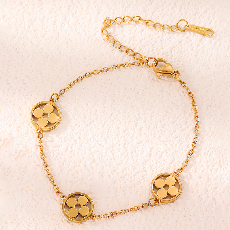 Luxury Brand Designer Jewelry Four-Leaf Clover Bracelet High-End Fashion Niche Titanium Steel 18K Gold Plated Bracelet Non-Fading Hollow Four-Leaf Flo