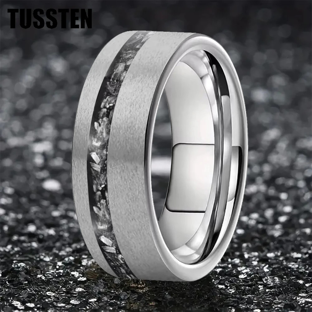 TUSSTEN 6/8MM Mens and Womens Wedding Ring With Meteorite Fragments Inset in the Offset groove for a Comfortable Fit 251230