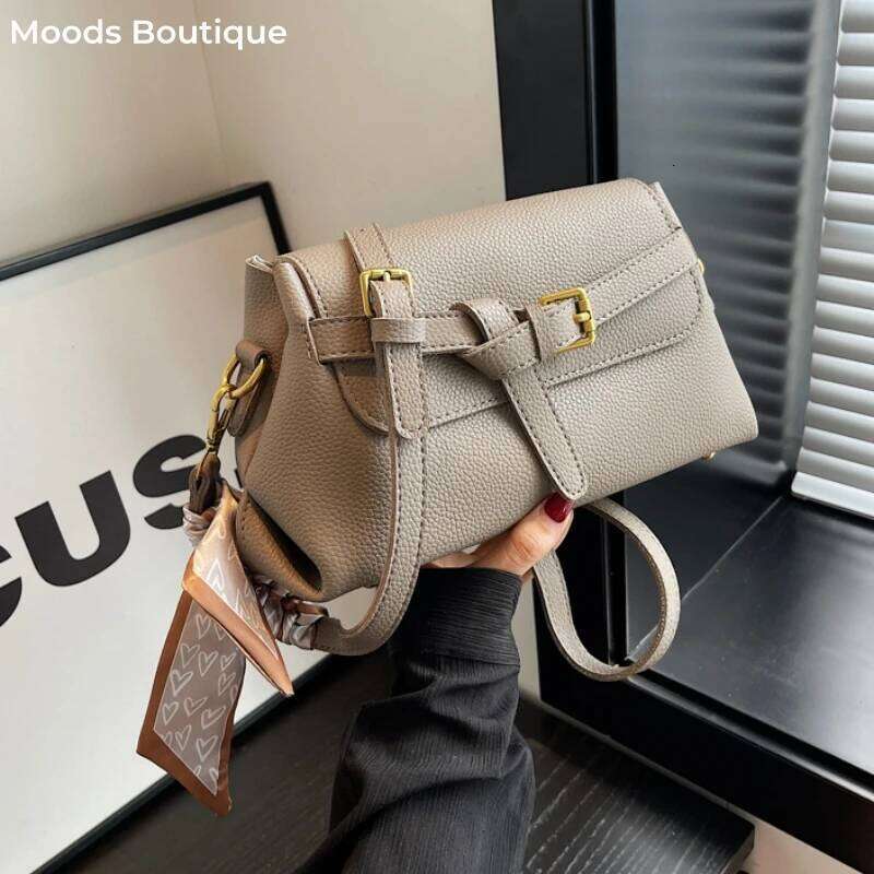 Fashion Women Soft PU Leather Lychee Pattern Cross Body Bags Retro Belt Buckle Flap Shoulder Bag With Scarf Decored JINXIANGGUO TOTE