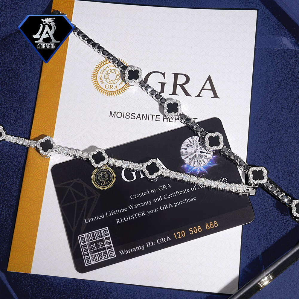 Unique 3mm Two-tone VVS Moissanite Clover Tennis Bracelet with Sparkling Diamond Cut 925 Silver Chain, Perfect for Daily Wear