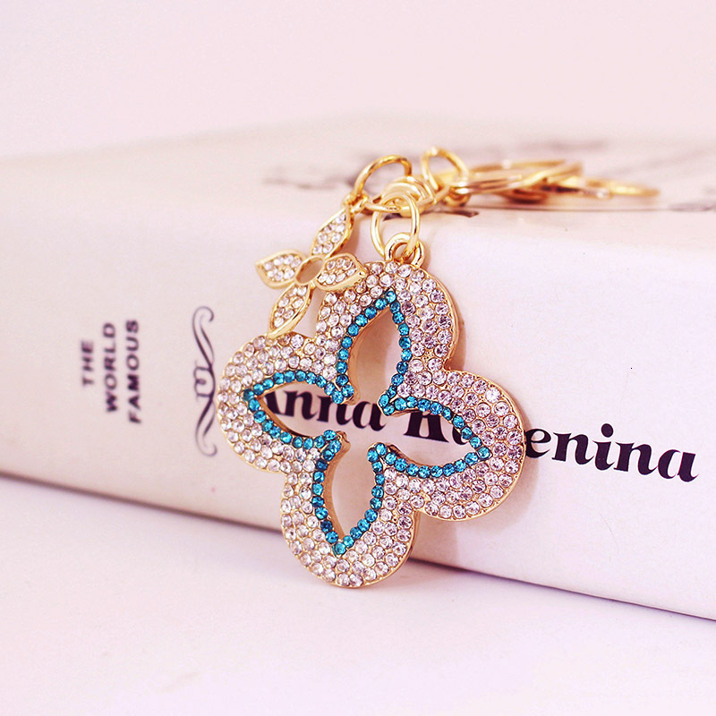 Luxury Brand Designer Jewelry Full Diamond Exquisite Four-Leaf Clover Alloy Keychain Accessory Key Chain For Girlfriend Bag Buckle Bag Pendant 1300