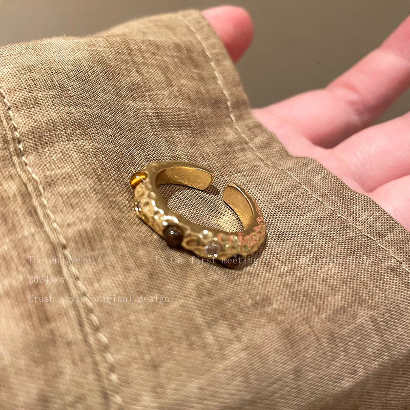 Luxury Brand Designer Jewelry Melard Tiger Eye Stone Ring For Women Irregular Ins Style Adjustable Open Temperament Simple Retro Ring