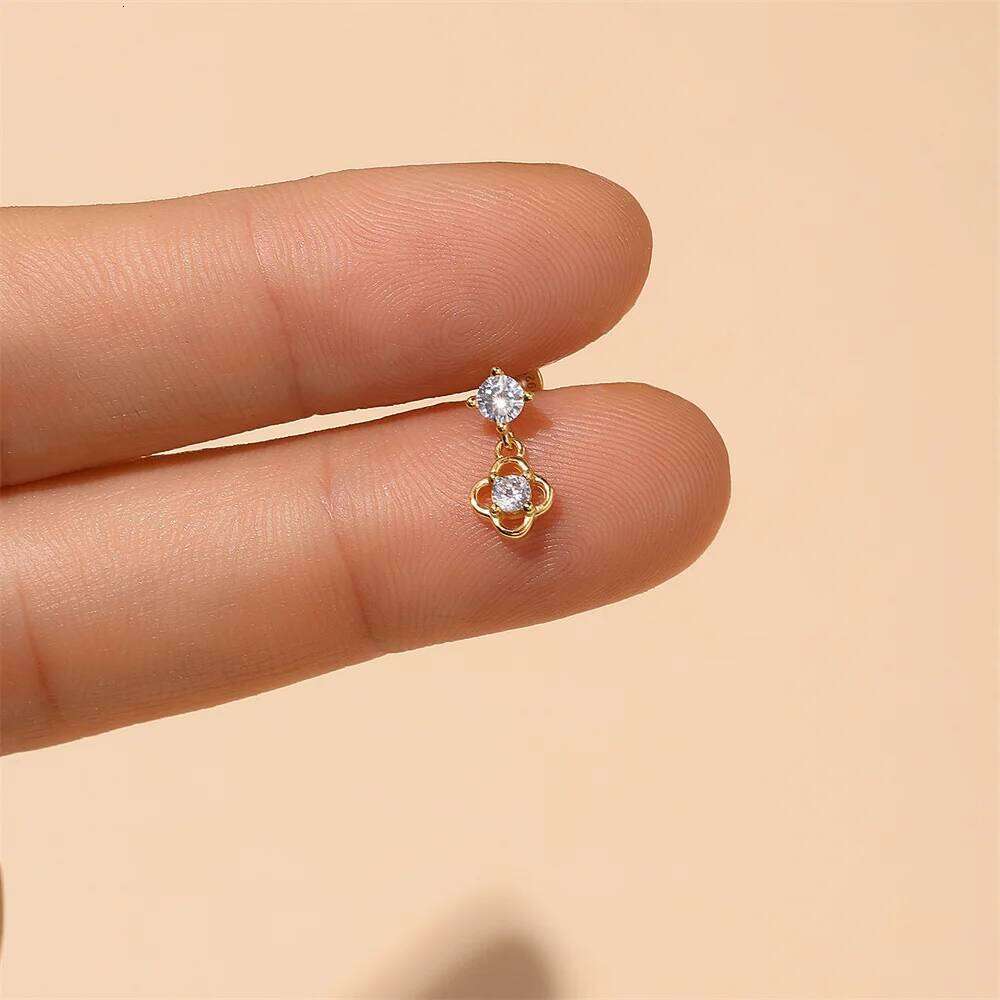 Aide 1PC Zircon Threaded Puncture Ear Bone Nail 925 Sterling Silver Tassel Geometric Flat Back Piercing Earring Simple Navel