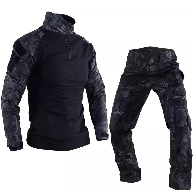 Summer Outdoors Tactical Set Men Thin Quick Drying Combat Training Uniform Camo Patchwork TopsMulti Pocket Cargo Pants Suit 251230