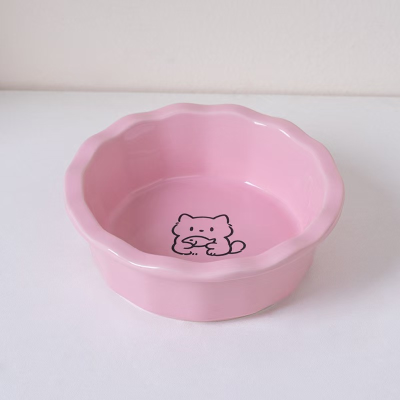 H2084 Creative Ceramic Cat Bowl - Fishbone Cat Paw Silicone Non-Slip Mat
