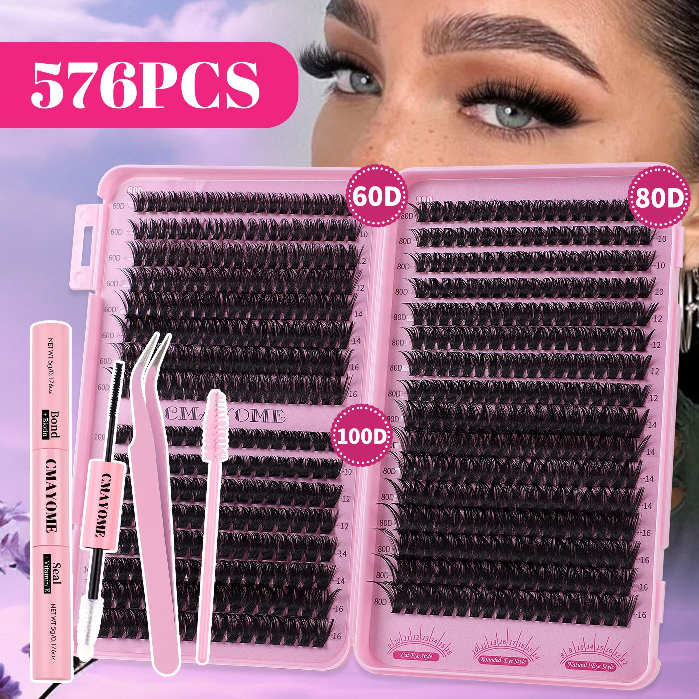 576Pcs Thick Fluffy DIY Eyelashes Soft Lightweight DIY Cluster Lashes Kit with Lash Bond & Seal Hand Made Reusable Naturally D Curled Individual Eyela