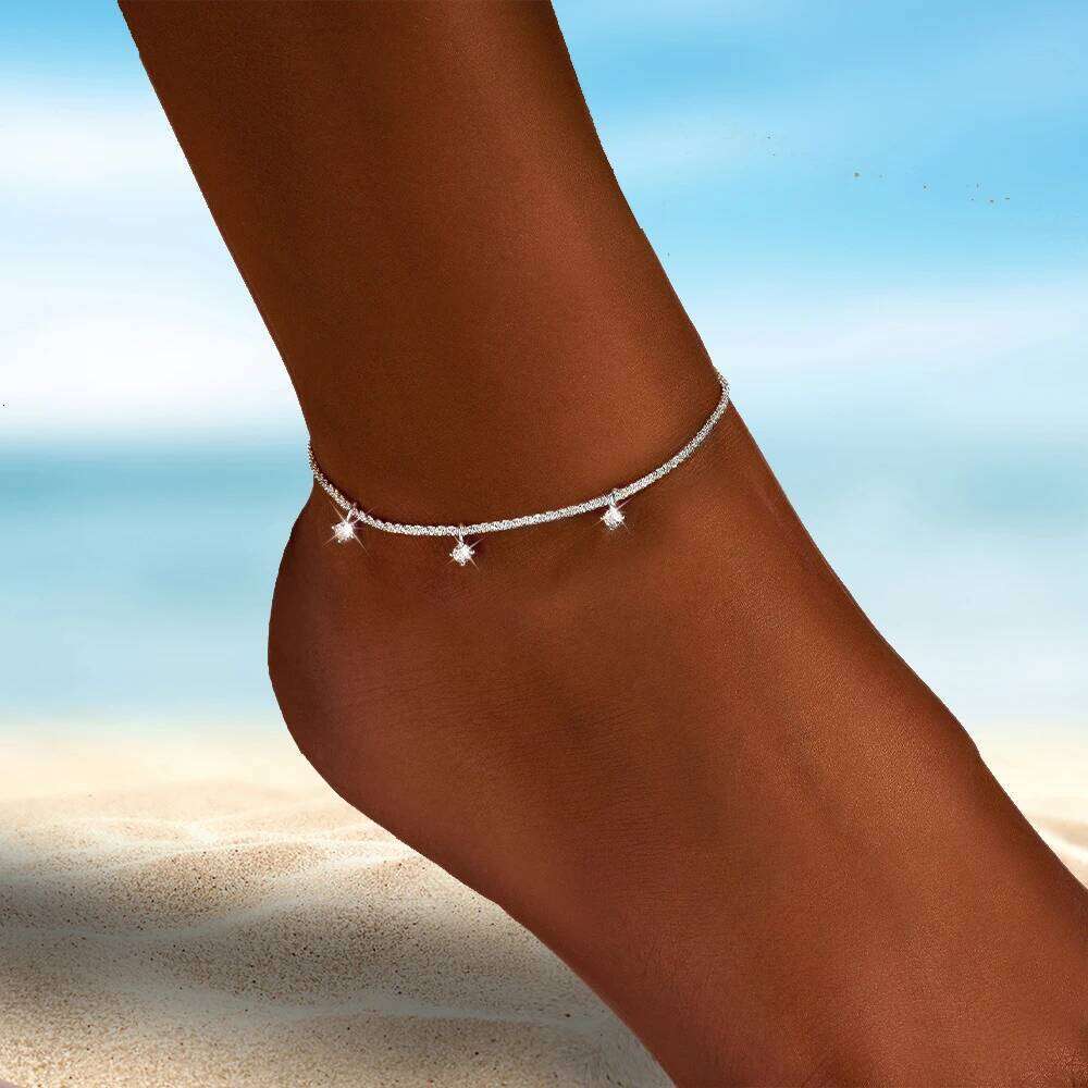 Aide 925 Sterling Silver Shiny Zirconia Anklets Bling Chain For Women High Quality Elegant Jewelry Beach Party Summer Gift