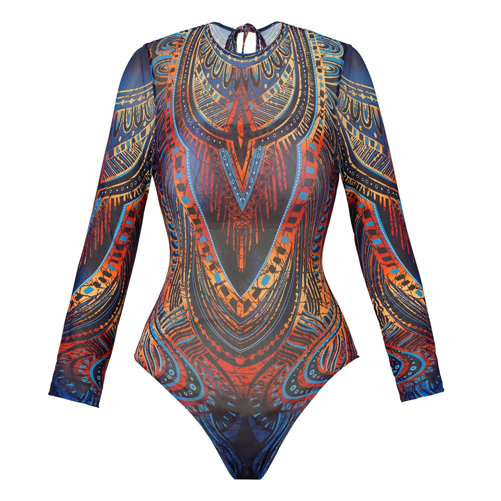 Long Sleeve Sheer Sun Protection OnePiece Set Swimsuit Women Sexy Rash Guard Swimwear Bodysuit Beachwear With Coverup 251231