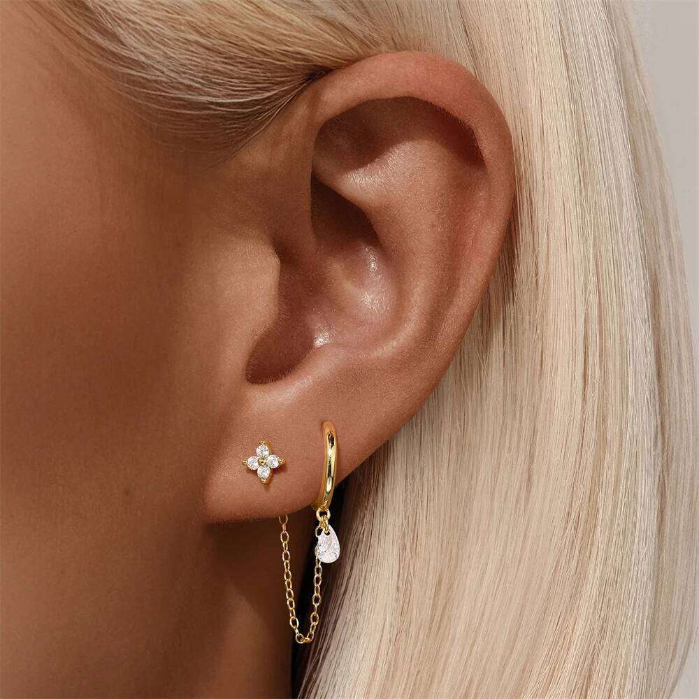 Aide Gold Earrings Set Women 925 Silver Huggie Hoop Stack Zircon Earring for Multiple Piercing Hypoallergenic Jewelry
