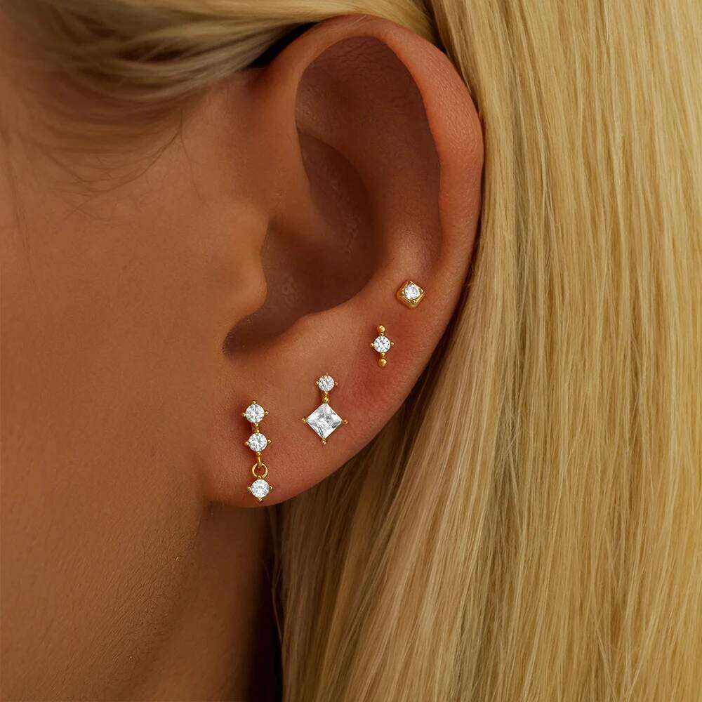 Aide 925 Sterling Silver 4pcs Zircon Stud Earrings Set for Women DIY Handmake Piercing Cartilage Women's Ear Studs Jewelry