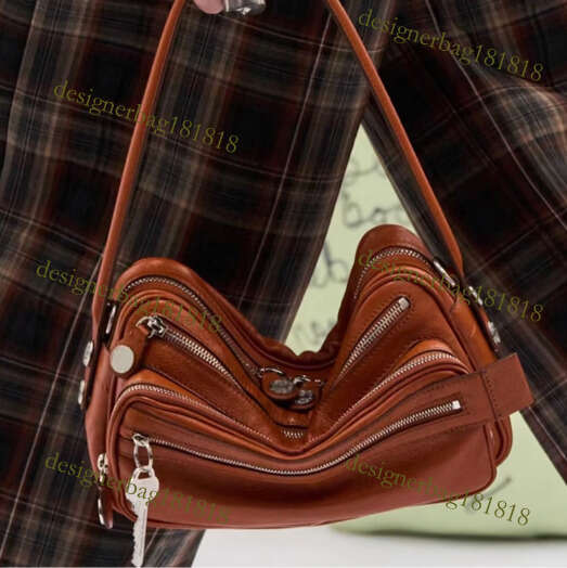 designer bag Ins Celebrity Style Genuine Leather Zipper Multi-Pocket Handbag Trendy Fashion Large Capacity Shoulder Crossbody Bag